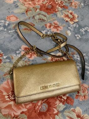 Michael Kors Metallic Gold Crossbody Wallet